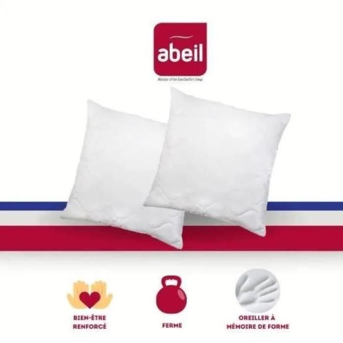 ABEIL Lote de 2 almohadas de memoria acolchadas 60x60 cm blanco 3 ABEIL Lote de 2 almohadas de memoria acolchadas 60x60 cm blanco 3