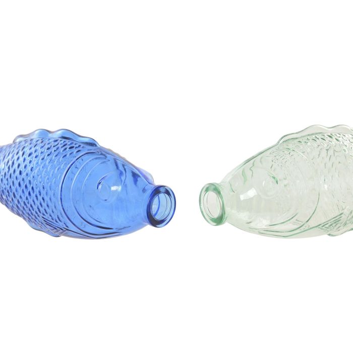 DKD Home Decor Jarrón Hangzhou design 26a Mediterráneo Azul Turquesa Cristal 7 x 26.3 x 10 cm (2 Unidades)