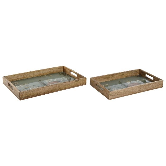 Bandeja Alpino DKD Home Decor Azul Natural 27 x 5.5 x 43.5 cm Set de 2