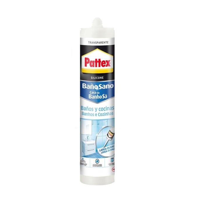 Pattex Silicona sanitaria transparente 280 ml para baños y cocinas, resistente al moho, aplicable en cerámica, mármol, porcelana, gres, azulejos, vidrio y madera 0 Pattex Silicona sanitaria transparente 280 ml para baños y cocinas, resistente al moho, aplicable en cerámica, mármol, porcelana, gres, azulejos, vidrio y madera 0