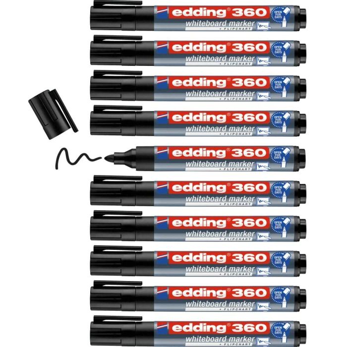 Rotulador para Pizarra Edding 360 Recargable Negro (10 Unidades) 1 Rotulador para Pizarra Edding 360 Recargable Negro (10 Unidades) 1