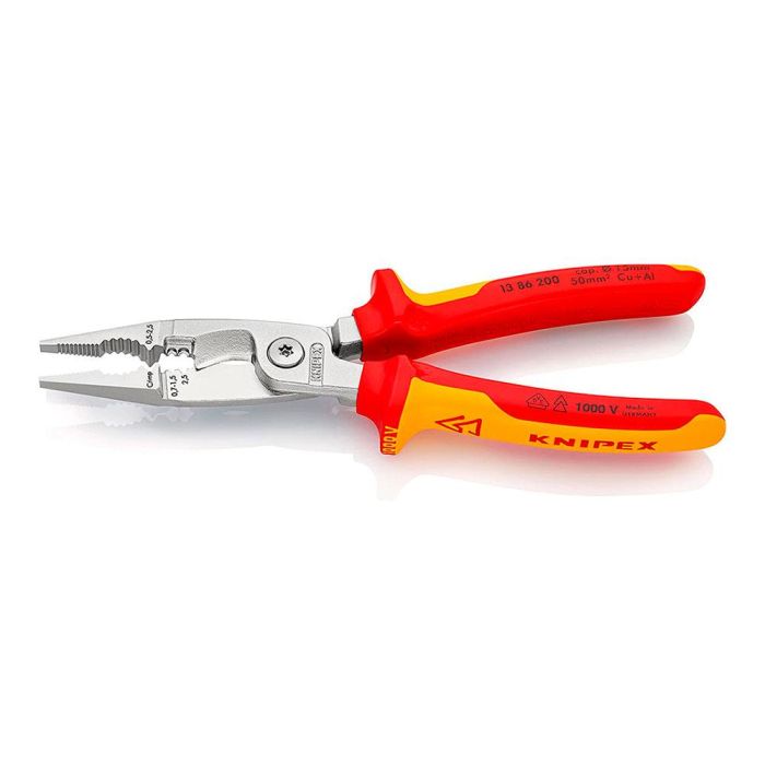 Knipex Alicates para Instalaciones Eléctricas Cromado 200 mm VDE Multiusos Cortar Pelar Crimpar 3