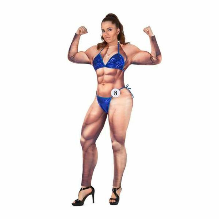 Disfraz culturista mono con relleno, bikini y placa de concursante talla one size Disfraz culturista mono con relleno, bikini y placa de concursante talla one size
