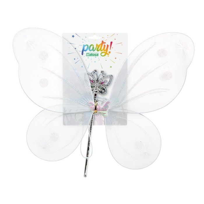 Alas De Hada Blancas Con Varita Y Detalles Brillantes 41x49 cm - Accesorio para Niños, Temática Hadas 1 Alas De Hada Blancas Con Varita Y Detalles Brillantes 41x49 cm - Accesorio para Niños, Temática Hadas 1