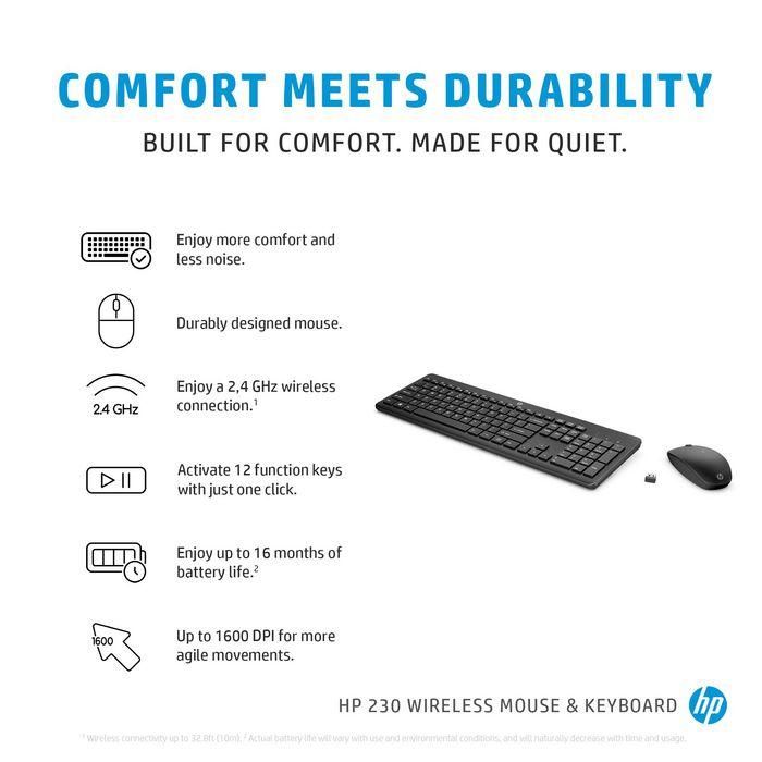HP Combo Teclado y Ratón Inalámbrico 230, Diseño Cómodo y Silencioso, Batería de Larga Duración, Productividad Diaria 5