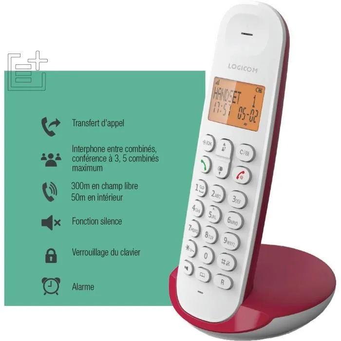 Logicom LOG3483071500155 Teléfono Inalámbrico Fijo DECT ILOA 150 Solo Frambuesa Sin Contestador Automático 4