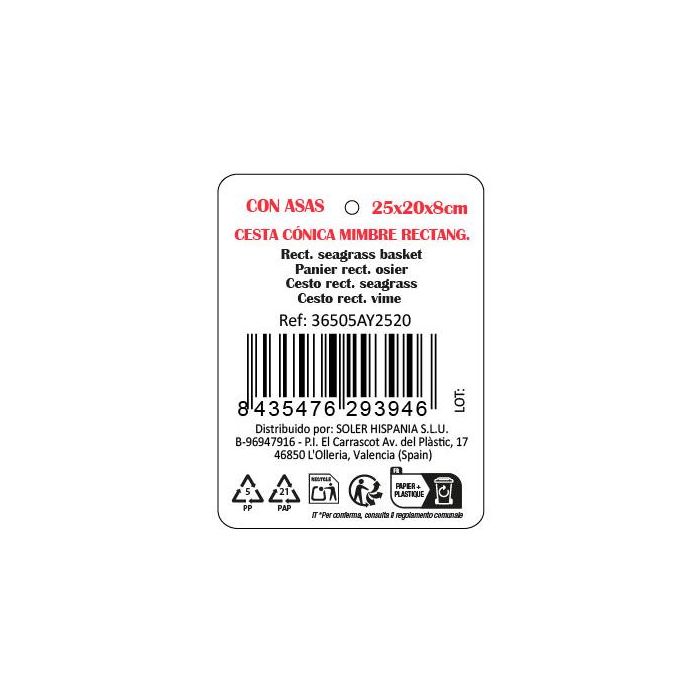 Inde Cesta Cónica de Mimbre Reciclado con Asa 25x20x8 cm (12 Unidades) 2