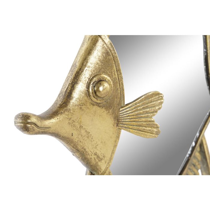 DKD Home Decor Decoración de Pared Dorado Resina Espejo Pez 3 x 38 x 25 cm 1