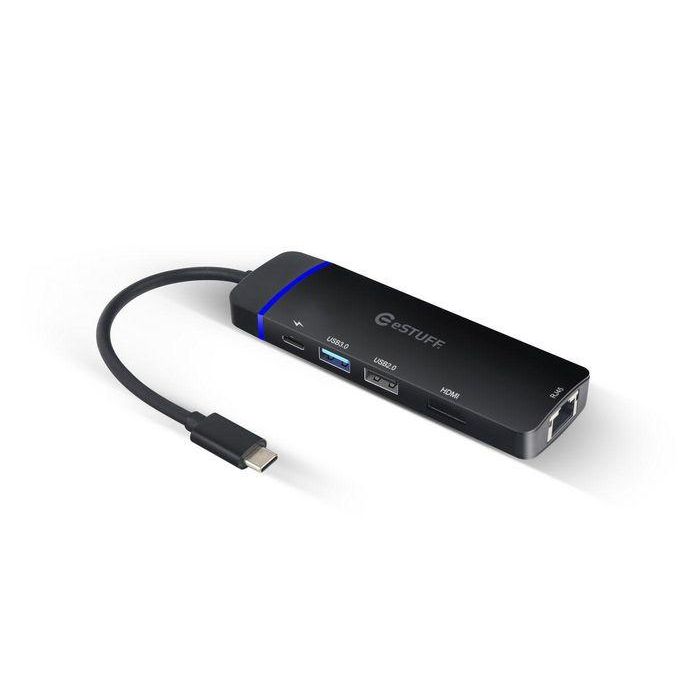eSTUFF Hub Móvil USB-C 5-en-1, HDMI 4K, USB, Red, Power Delivery 100W para Laptops, Windows, macOS, ChromeOS, iOS, Android