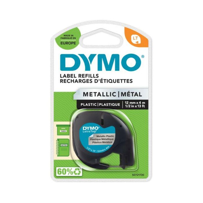 Cinta Laminada para Rotuladoras Dymo 91208 LetraTag® Negro Plata 12 mm (10 Unidades) 1