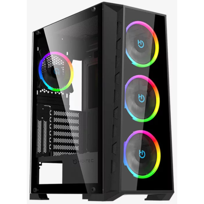 Hiditec MH12 Chasis Torre PC Gaming Negro E-ATX ATX USB-C ARGB Iluminación Ventana Lateral Cristal Templado Filtro Antipolvo