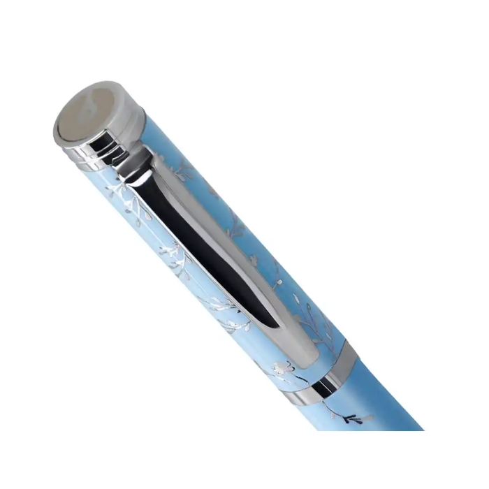 Belius Boligrafo Bella Aluminio Azul Celeste Diseño Plateado Relieve Tinta Azul Caja de Diseño 7