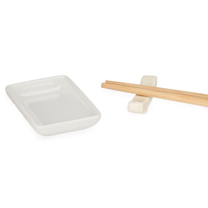 Kinvara Set Sushi Blanco 12 Piezas Porcelana y Bambú 27.5x20.5x2.5 cm (Set de 12)