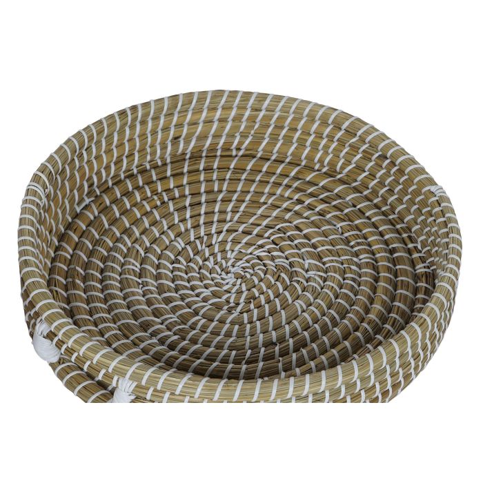 DKD Home Decor Bandeja Balines Decorativa de Seagrass, Colores Natural y Blanco, Set de 3 Bandejas, Dimensiones 43x43x9.5 cm 1