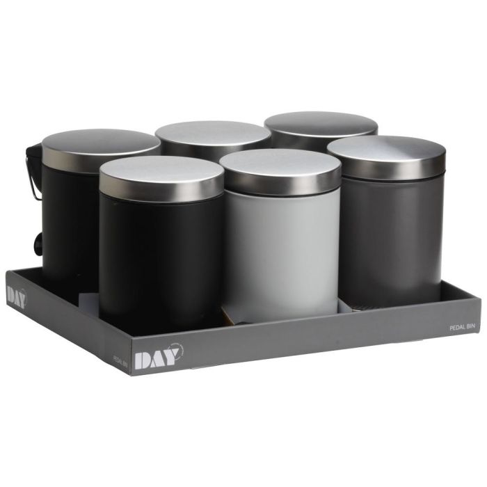 Day Cubo 3 L Surtido con Pedal de Acero Inoxidable, Cubo Interno Extraíble, Gris Oscuro, Gris Claro, Negro 3