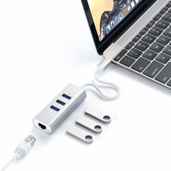 Satechi Type-C 2-in-1 USB 3.0 Hub de 3 Puertos y Puerto Ethernet con Acabado de Aluminio 4