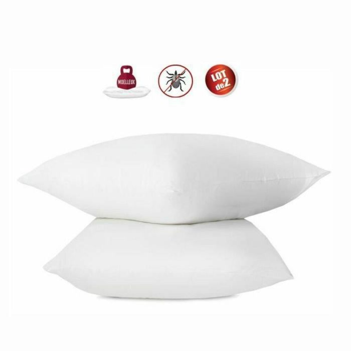 Set de 2 almohadas antiácaros - 60 x 60 cm - 100% algodón orgánico tratado - ABEIL