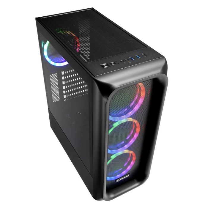 Sharkoon TK5M RGB, Caja ATX de Escritorio Negra con Panel Frontal Rejilla, 4 Ventiladores LED RGB, USB-C y Cristal Templado 2