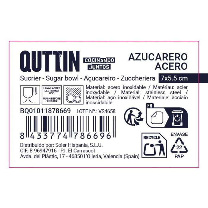 Azucarero Acero 7X5.5Cm Quttin (12 Unidades) 5 Azucarero Acero 7X5.5Cm Quttin (12 Unidades) 5