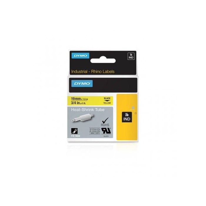 Dymo Rhino Cinta ID1-19, Negro Sobre Amarillo 19 mm x 1.5M, Tubo Termorretráctil S0718340