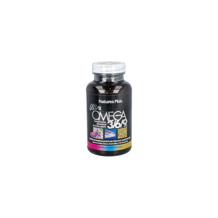 NATURES PLUS Ultra Omega 3-6-9 con Borraja, Pescado, Lino y Vitamina E, 90 Perlas – Salud Cardiovascular