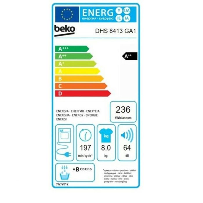 Secadora de condensación BEKO DHS 8413 GA1 Blanco 1 Secadora de condensación BEKO DHS 8413 GA1 Blanco 1