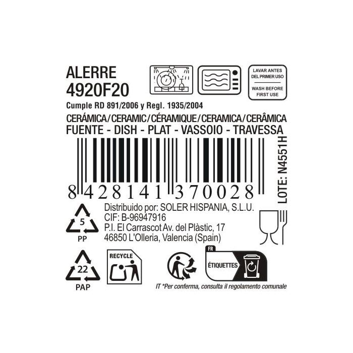 La Mediterranea Fuente Oval Cerámica para Servir Alerre, 25.8 cm de Largo x 11.9 cm de Ancho x 2.5 cm de Alto (24 Unidades)
