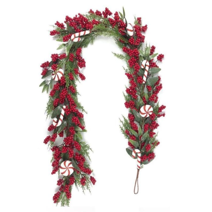 DKD Home Decor Guirnalda de Navidad Tradicional con 35 Luces LED, PVC Verde y Rojo, 180 cm de Altura, Funciona con 3 Pilas AA (Pack 2 Unidades)