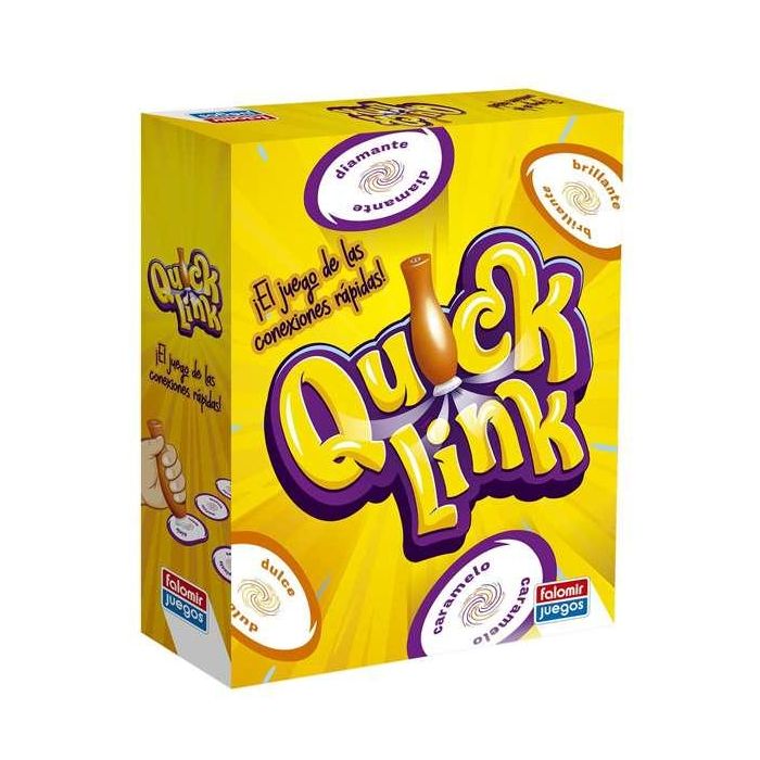 Falomir Juego Quick Link, El Juego de las Conexiones Rápidas, Juego de Mesa Familiar 7+ Años con Cartas y Squeaky-Stick