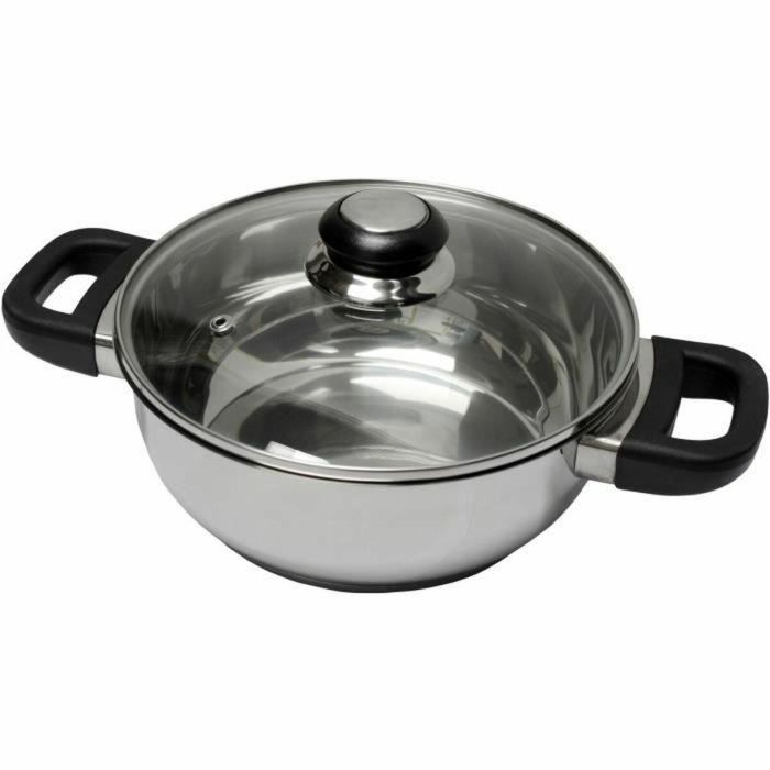 Baumalu 331974 Cacerola de Acero Inoxidable 24cm, Tapa de Vidrio con Borde de Acero Inoxidable, Orificio de Vapor y Mango de Baquelita, Apta para Inducción