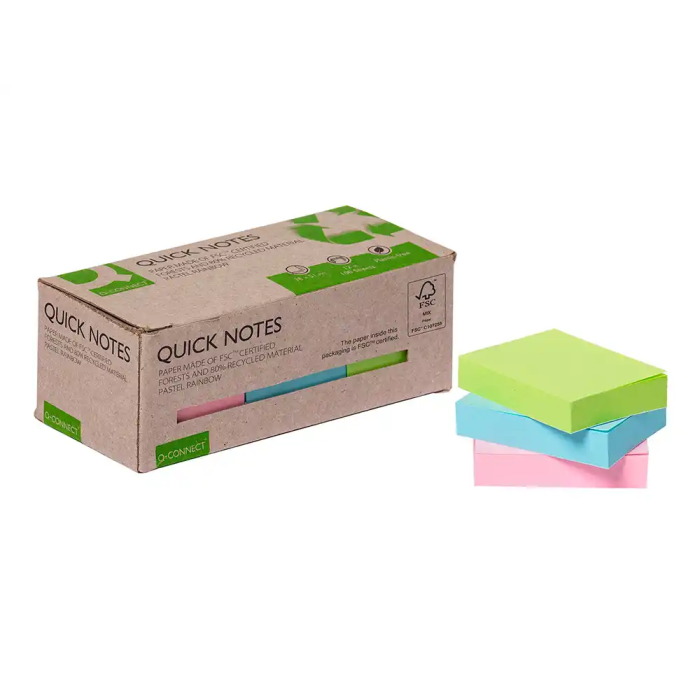 Q-connect Bloc de notas adhesivas quita y pon 38x51 mm 100% papel reciclado colores pasteles en caja de carton Ecológico 1 Q-connect Bloc de notas adhesivas quita y pon 38x51 mm 100% papel reciclado colores pasteles en caja de carton Ecológico 1