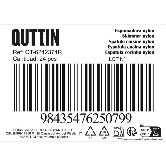 Inde Espumadera Nylon Negra 30.5 x 9.5 cm (24 Unidades)