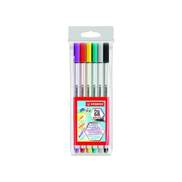 Stabilo Rotuladores Pen 68 Brush C-Surtidos, Estuche Plástico 6 Unidades