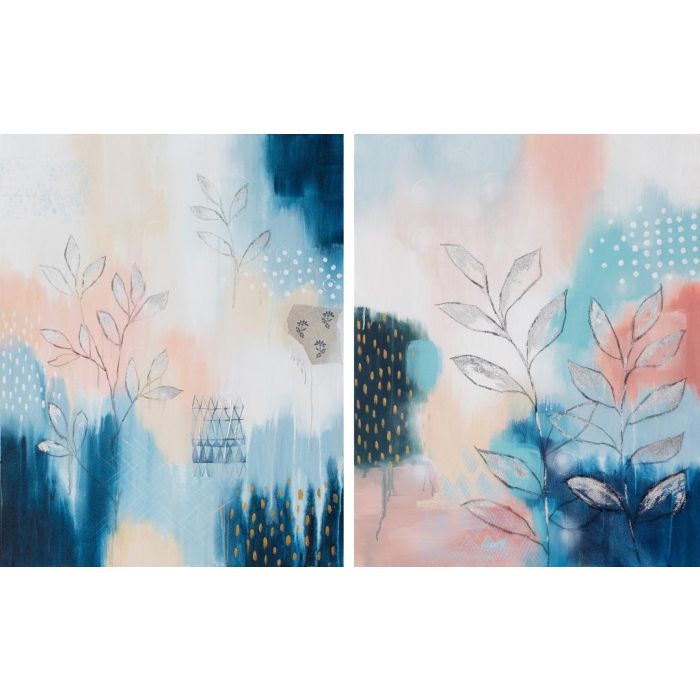 DKD Home Decor Cuadro Moderno Abstracto para Decoración de Hogar Lienzo y Pino Azul 100x80x4 cm (Pack de 2 Unidades)