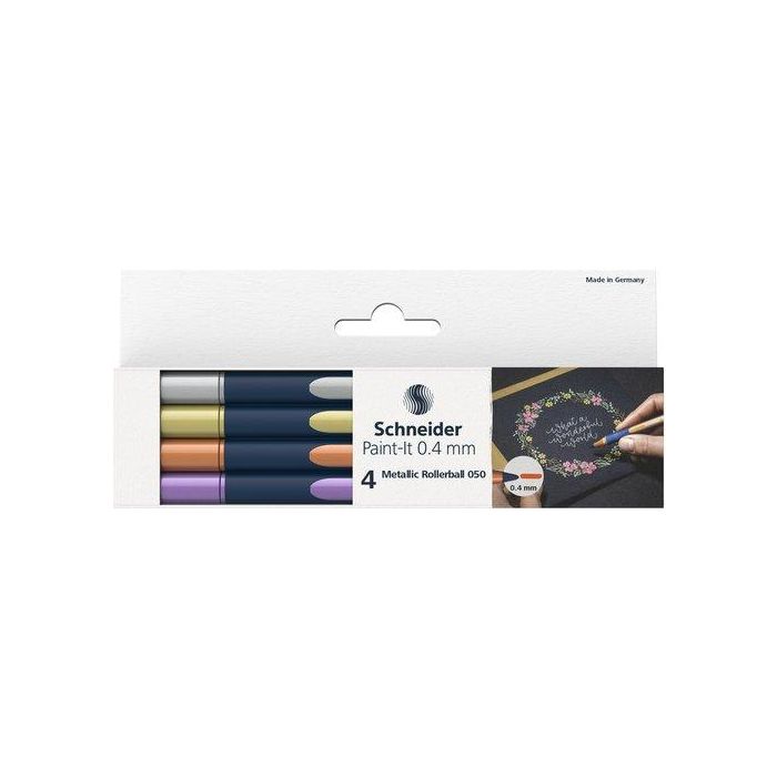 Schneider Roller Metálico Paint-It 050, Estuche 4 Ud - Silver, Gold, Copper, Fr. Violet