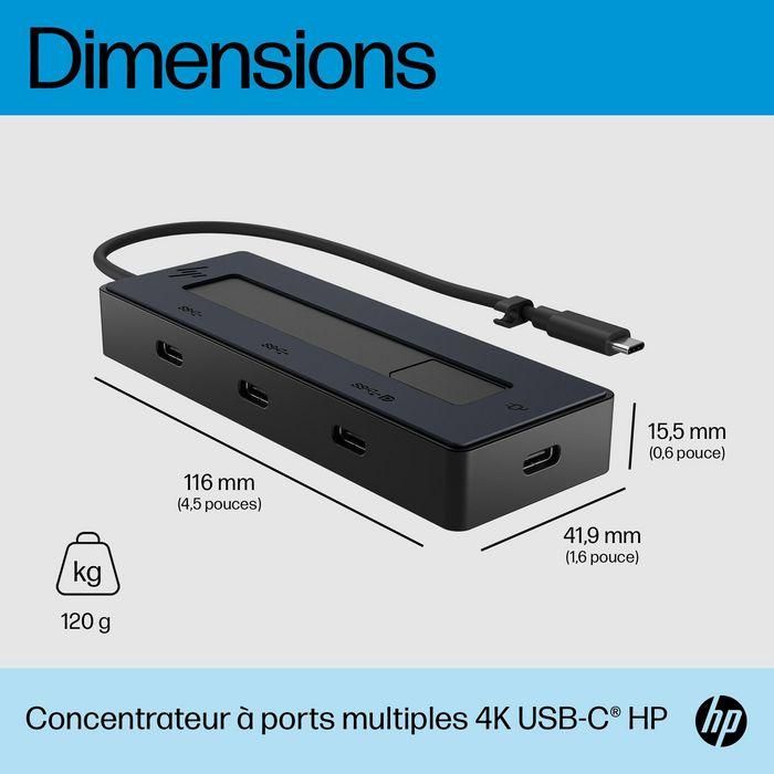 HP Hub USB-C Multiport 4K para Portátiles, Conexión Versátil y Carga 5