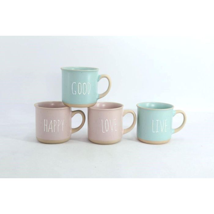 DKD Home Decor Mug Gres Rosa Azul 7 x 9.2 x 9.7 cm Set de 4 piezas 355ml 1