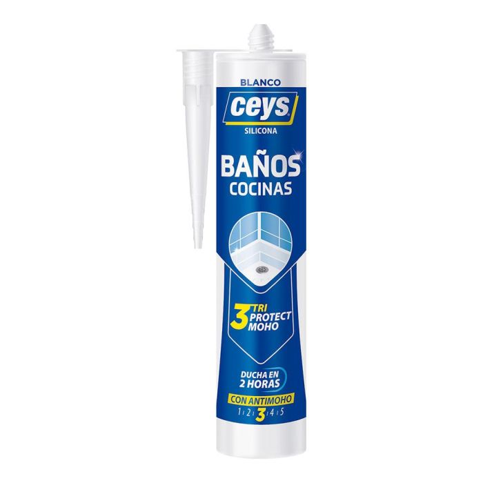 Ceys Silicona Triprotect Cocina/Baño Blanco 280 ml - No Ennegrece, Anti-moho Nivel 3, Ref. 505530 0 Ceys Silicona Triprotect Cocina/Baño Blanco 280 ml - No Ennegrece, Anti-moho Nivel 3, Ref. 505530 0
