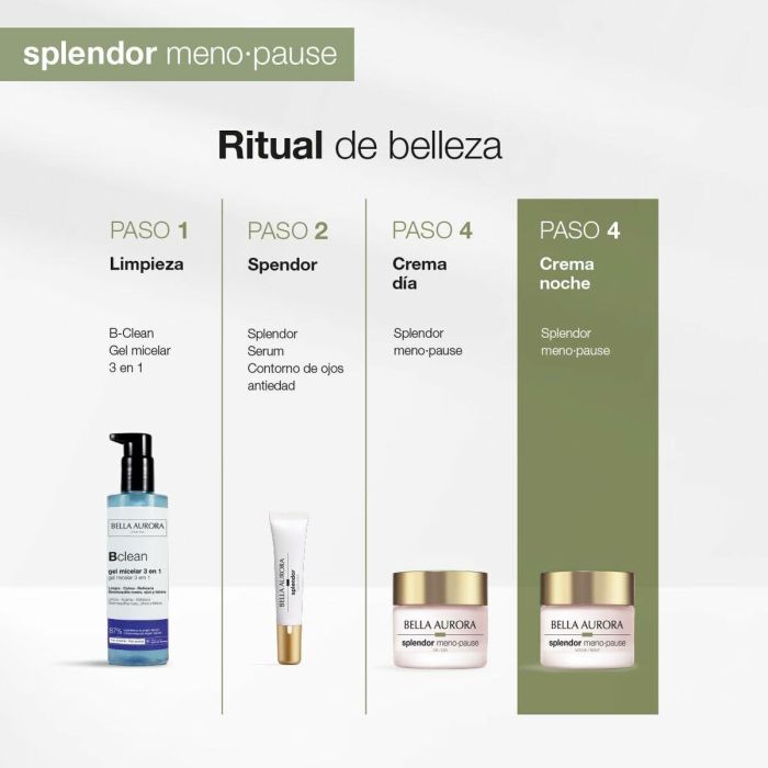 Bella Aurora SPLENDOR Menopause Noche, Crema Antiedad Noche 50 ml – Regeneración, Firmeza y Luminosidad para Piel Madura 2 Bella Aurora SPLENDOR Menopause Noche, Crema Antiedad Noche 50 ml – Regeneración, Firmeza y Luminosidad para Piel Madura 2