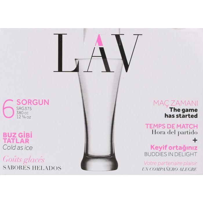 Set de 6 vasos para cerveza 380 cc marca Lav (4 Cajas) 1 Set de 6 vasos para cerveza 380 cc marca Lav (4 Cajas) 1