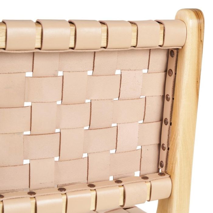 Taburete Beige Madera Teca-Piel 45 X 57 X 95 cm