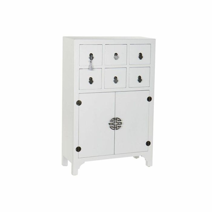 Cajonera Oriental DKD Home Decor Blanco Plateado 27 x 101 x 63 cm