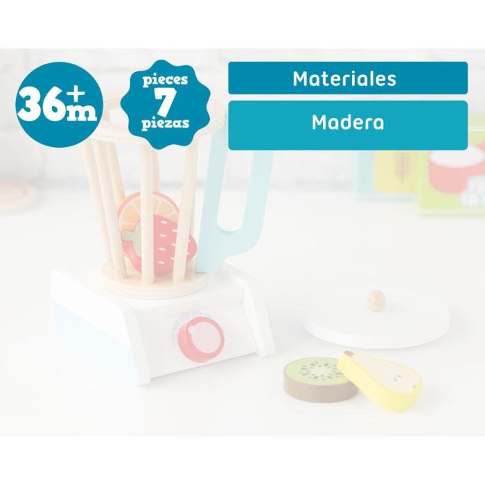 KioKids Batidora de Juguete de Madera, tipo vaso, con 4 Frutas (Kiwi, Fresa, Naranja, Pera). Imitación Cocina para Niños +3 Años. Material Seguro, Multicolor. 5