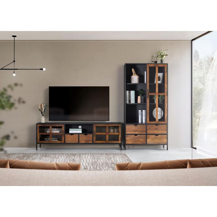Giner y Colomer Mueble TV con 2 Puertas y 2 Cajones, Metal y Madera de Mango, Nogal y Negro, 180 cm 1