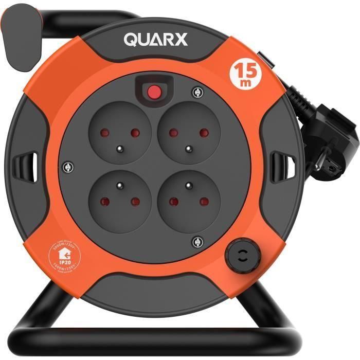 Enrollador de cable - QUARX - Bricolaje - 15 m, H05VV-F 3G1,5 mm², disyuntor térmico Enrollador de cable - QUARX - Bricolaje - 15 m, H05VV-F 3G1,5 mm², disyuntor térmico
