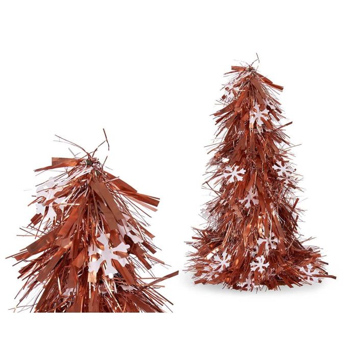 Krist+ Árbol Navideño Espumillón 30 cm Alto, Base 20x20 cm, Cobre y Blanco, Plástico (48 Unidades)