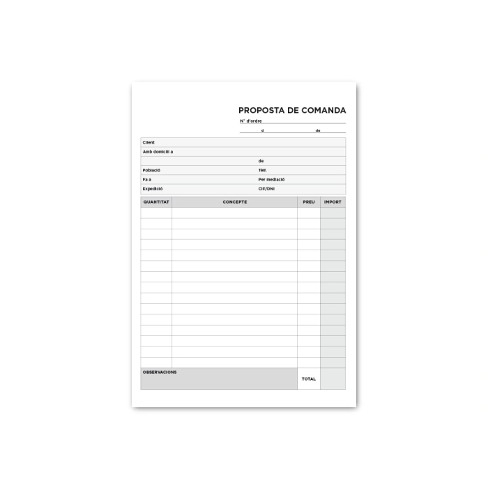 Liderpapel Talonario Pedidos T222 Original y Copia Texto en Catalán Tamaño Cuarto 144 x 210 mm 60 g 2