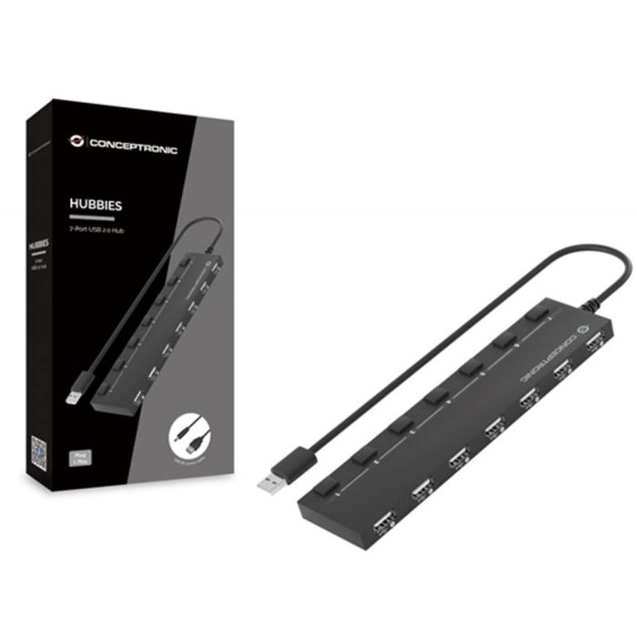 Conceptronic HUBBIES08B Hub USB 2.0 de 7 Puertos con Interruptores Individuales y LED Conceptronic HUBBIES08B Hub USB 2.0 de 7 Puertos con Interruptores Individuales y LED