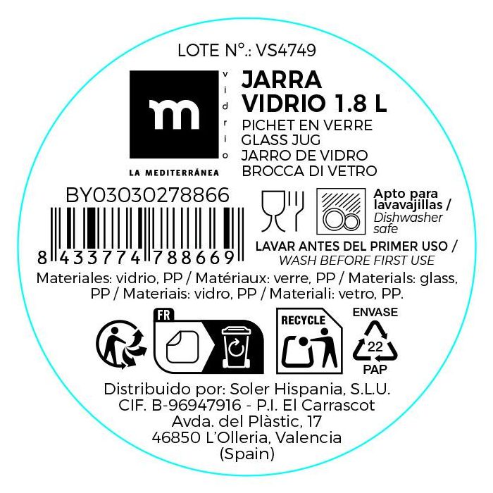 La Mediterran - Jarra de Vidrio Transparente con Tapa 1.8 L (12 Unidades) 7