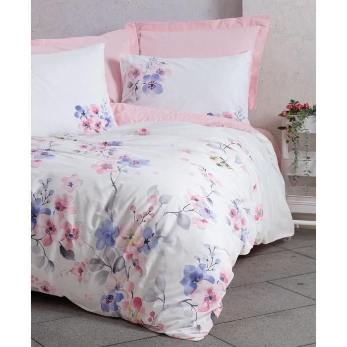 Juego de cama - 1 funda nórdica 220x240 cm + 2 fundas de almohada 60x60 cm - 100% algodón - Rosa 2 Juego de cama - 1 funda nórdica 220x240 cm + 2 fundas de almohada 60x60 cm - 100% algodón - Rosa 2